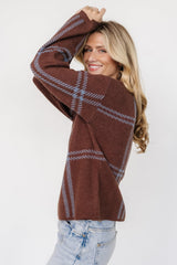 Francie Sweater | Brown + Blue Plaid