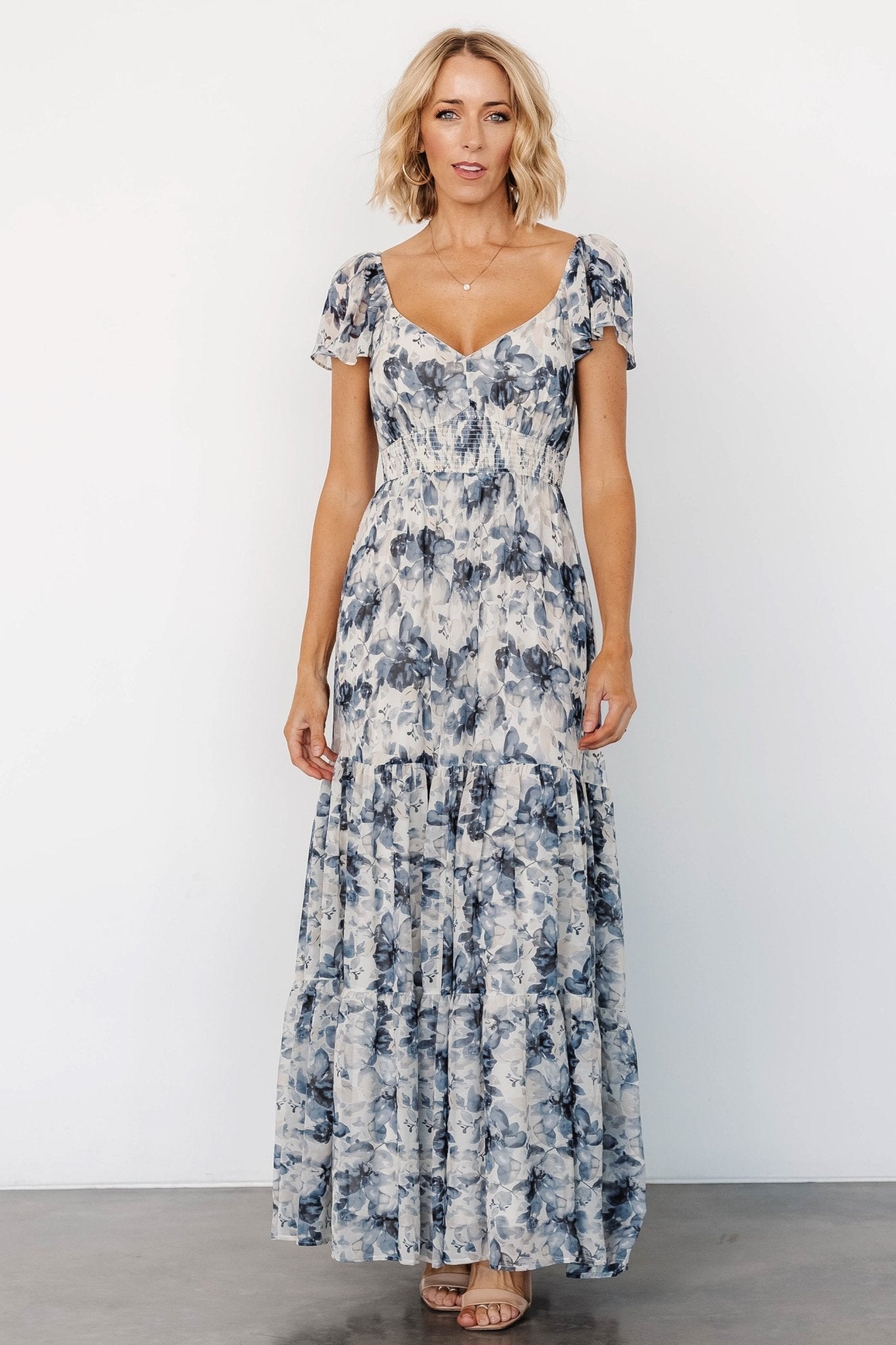 Genevive Maxi Dress | Cream + Blue Floral