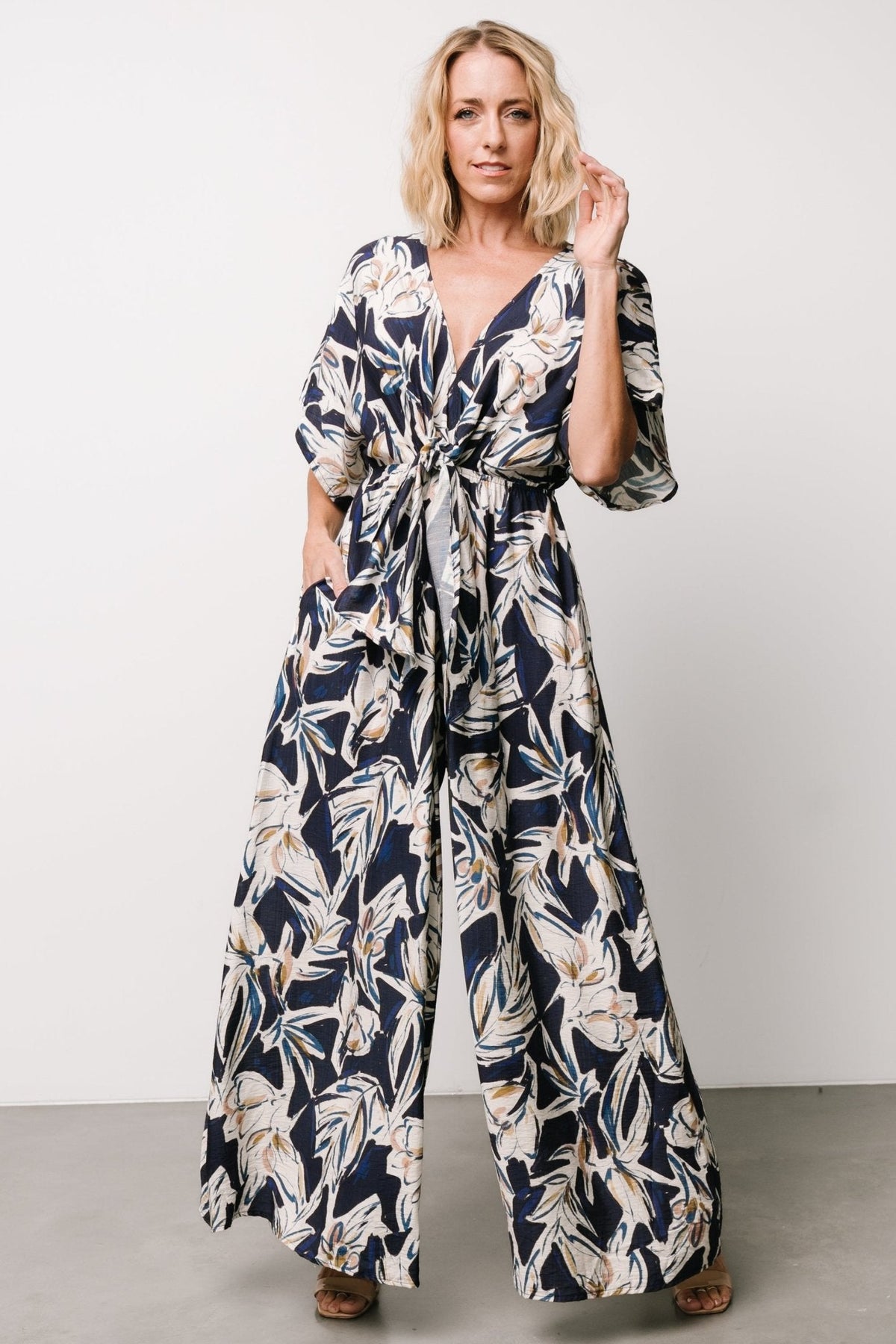 Giada Wide Leg Jumpsuit | Navy + Off White