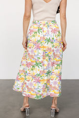 Gigi Button Midi Skirt | Off White + Multi Print