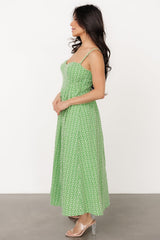Gracelyn Embroidered Sweetheart Dress | Green Floral