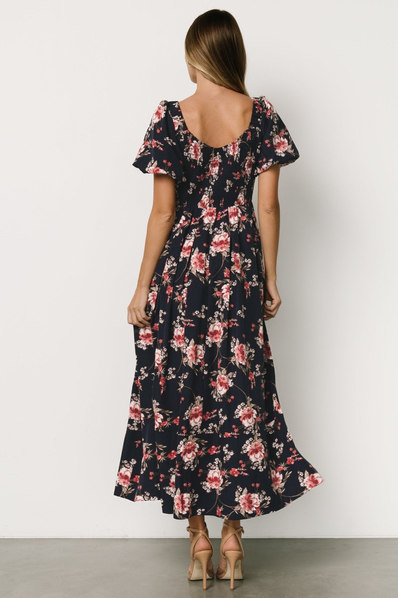 Greta Pleated Maxi Dress | Navy + Pink Floral