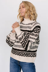 Guadalupe Mock Neck Sweater | Ivory + Chocolate