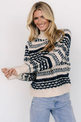 Guadalupe Mock Neck Sweater | Ivory + Navy