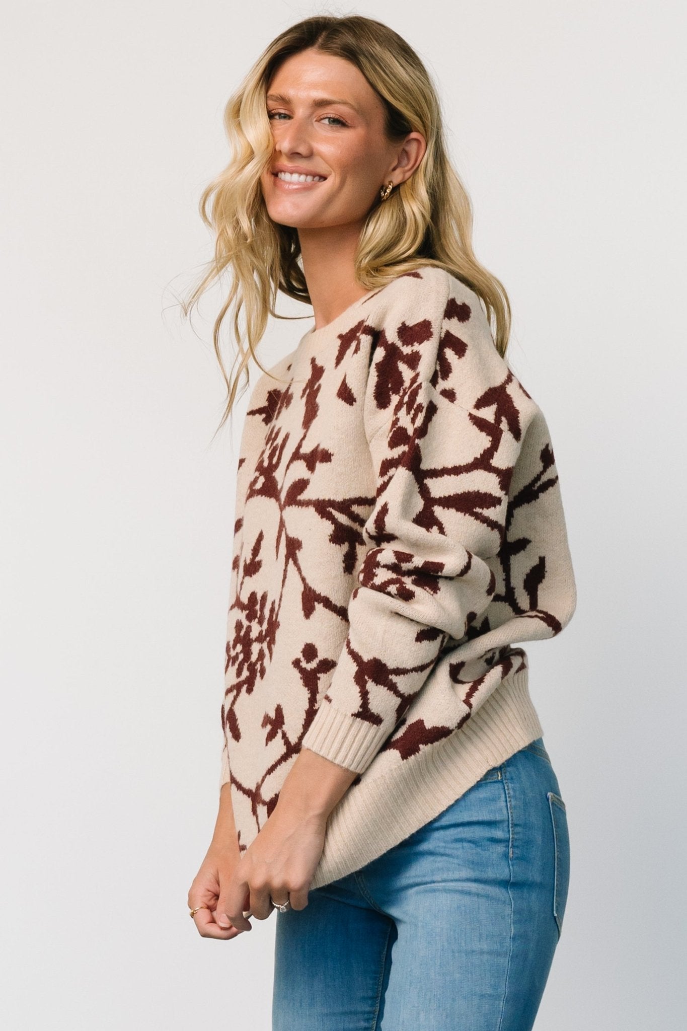 Hallstatt Sweater | Beige + Merlot Print
