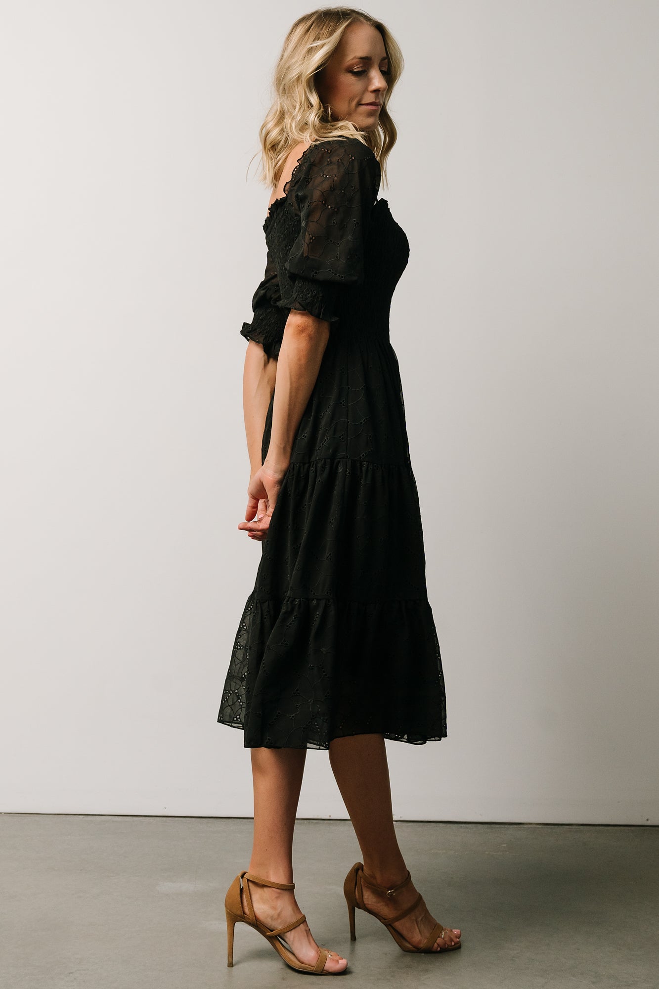 Hazel Eyelet Midi Dress | Black