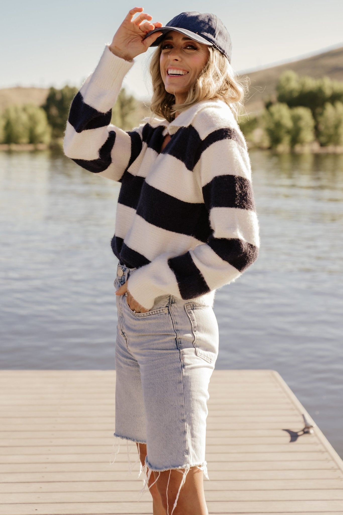 Heather Striped Sweater | Cream + Navy