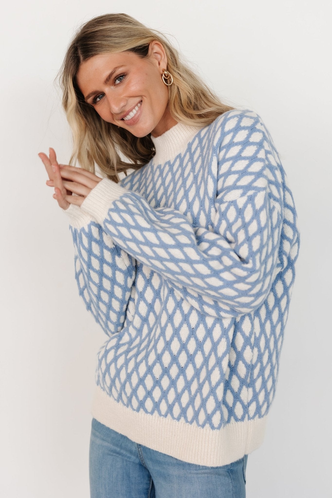 Hendrix Diamond Knit Sweater | Blue