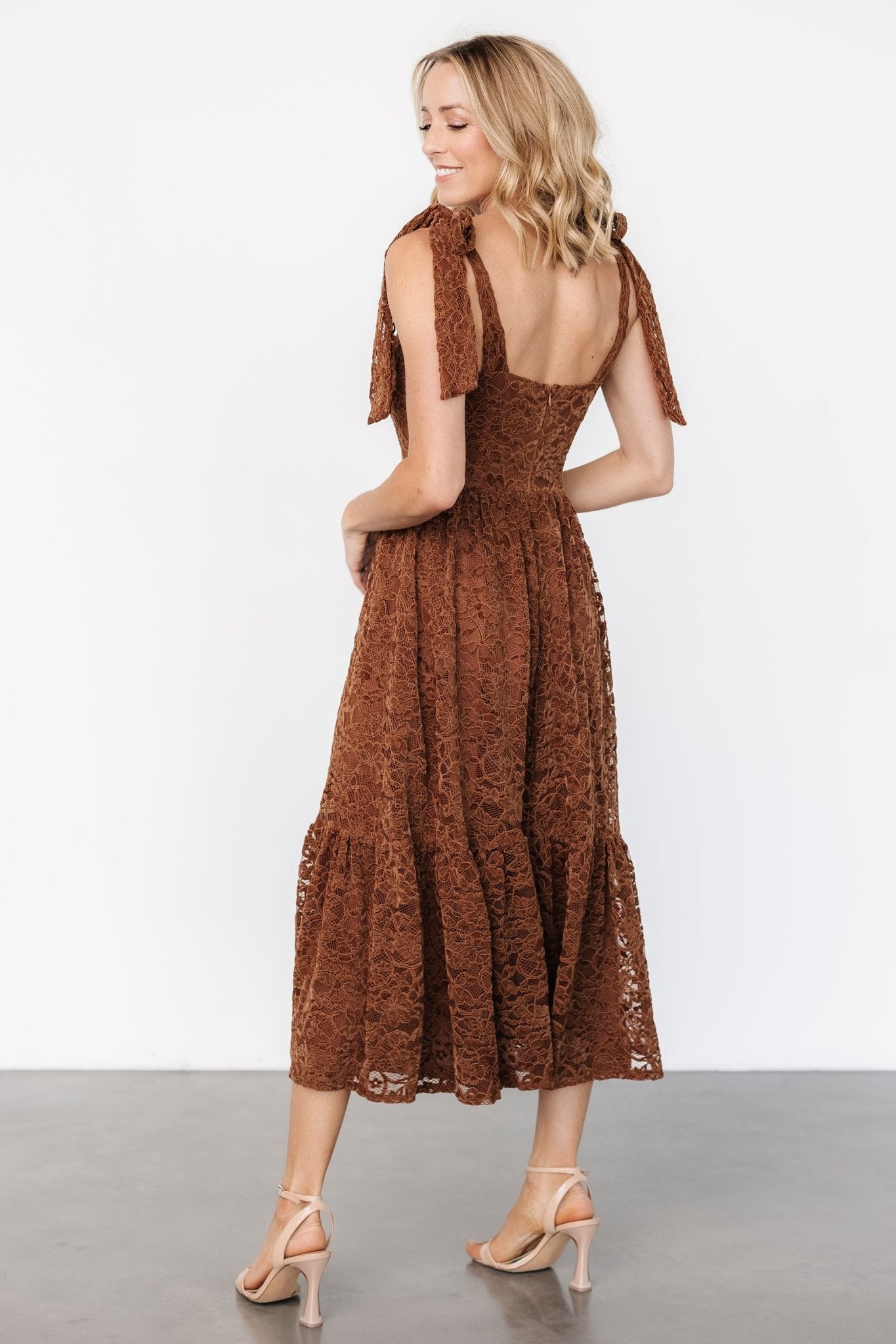 Hestia Lace Midi Dress | Brown