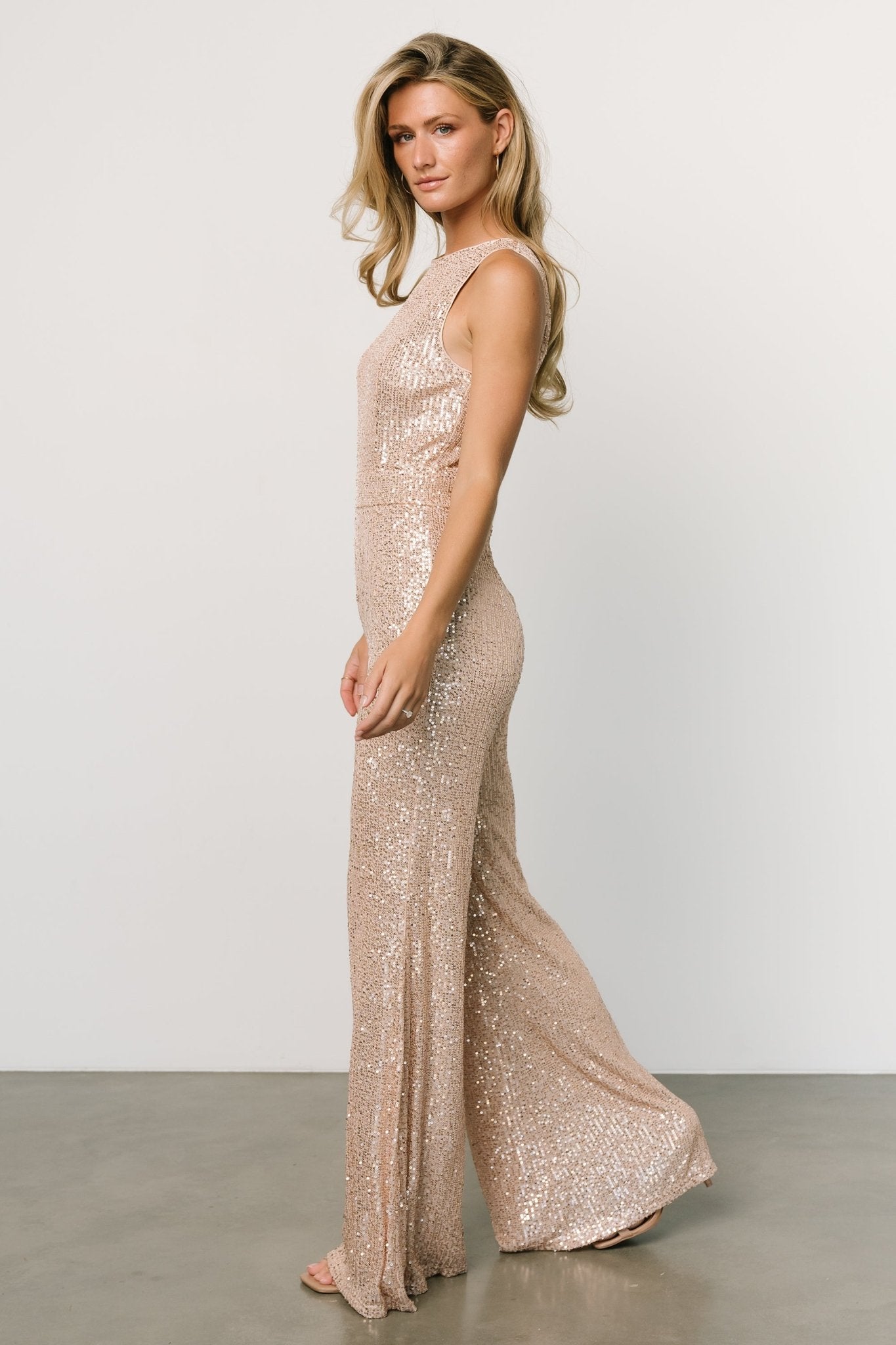Hillary Sequin Jumpsuit | Rose Gold