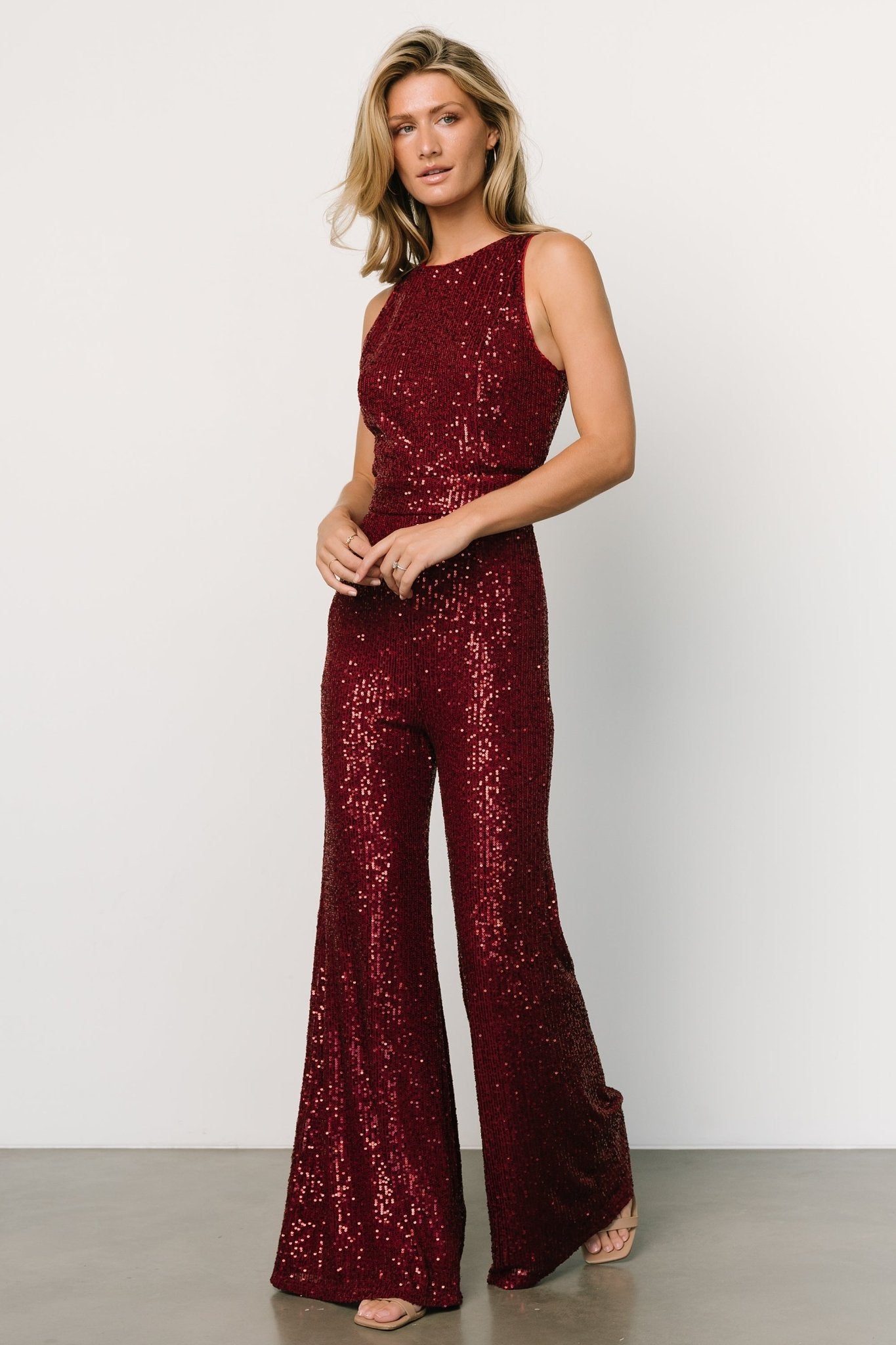 Hillary Sequin Jumpsuit | Wine
