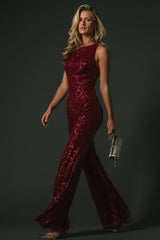 Hillary Sequin Jumpsuit | Wine