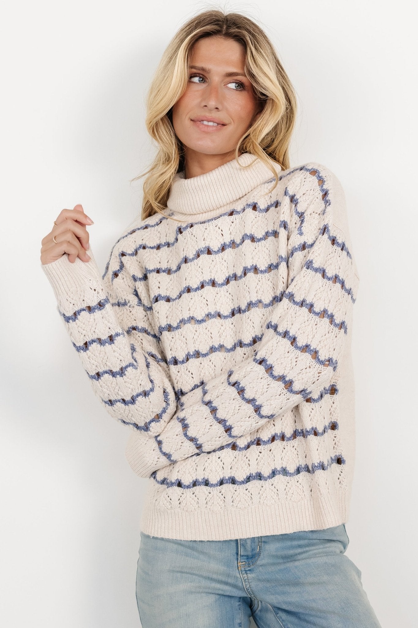 Hollis Knit Sweater | Ivory + Blue