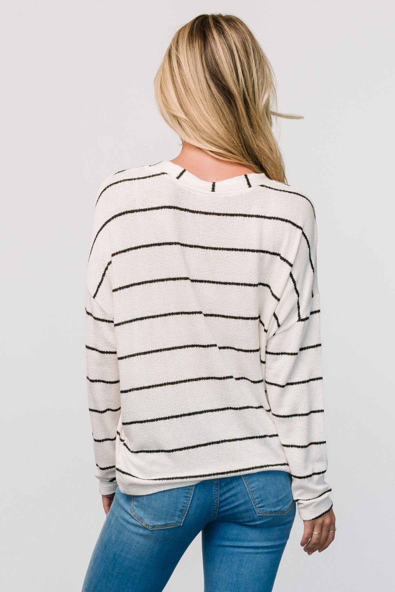 Houston Relaxed Sweater Top | Ivory Stripe