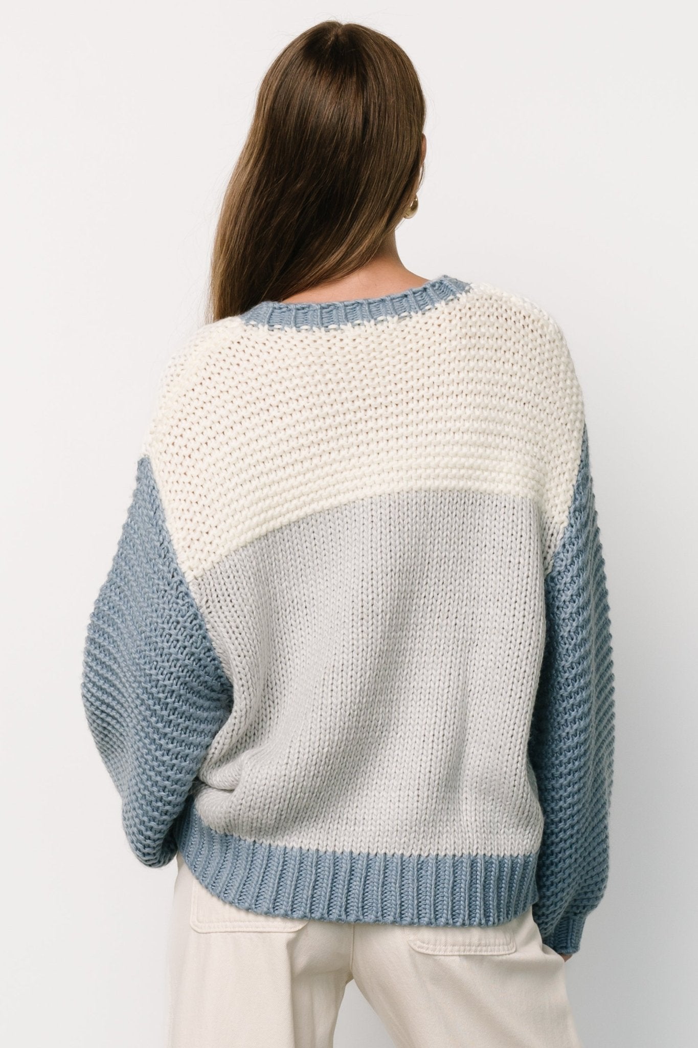 Hygge Chunky Knit Sweater | Blue + Cream