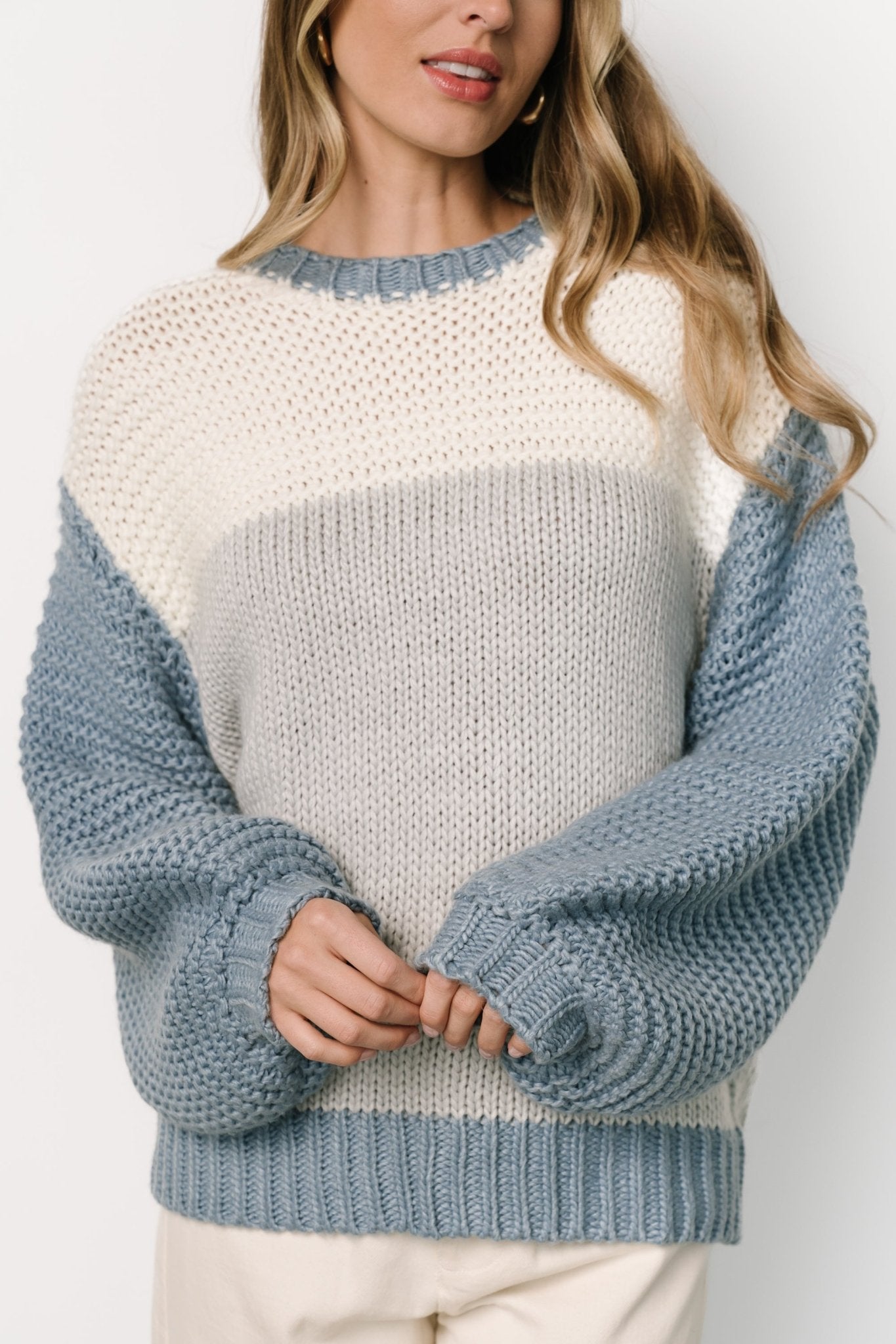 Hygge Chunky Knit Sweater | Blue + Cream