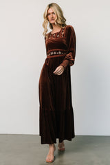 Ingrid Velvet Maxi Dress | Chocolate