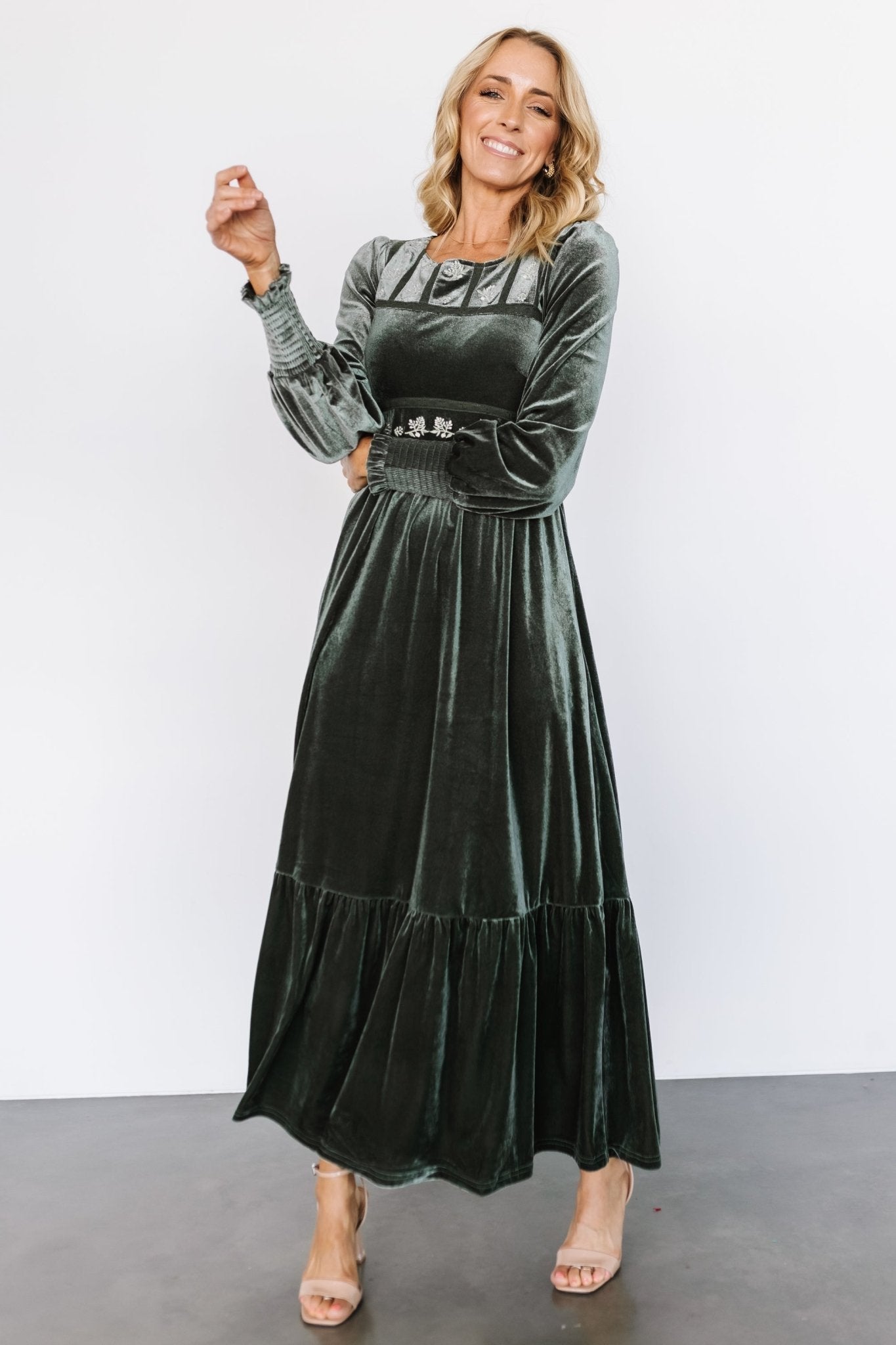 Ingrid Velvet Maxi Dress | Eucalyptus