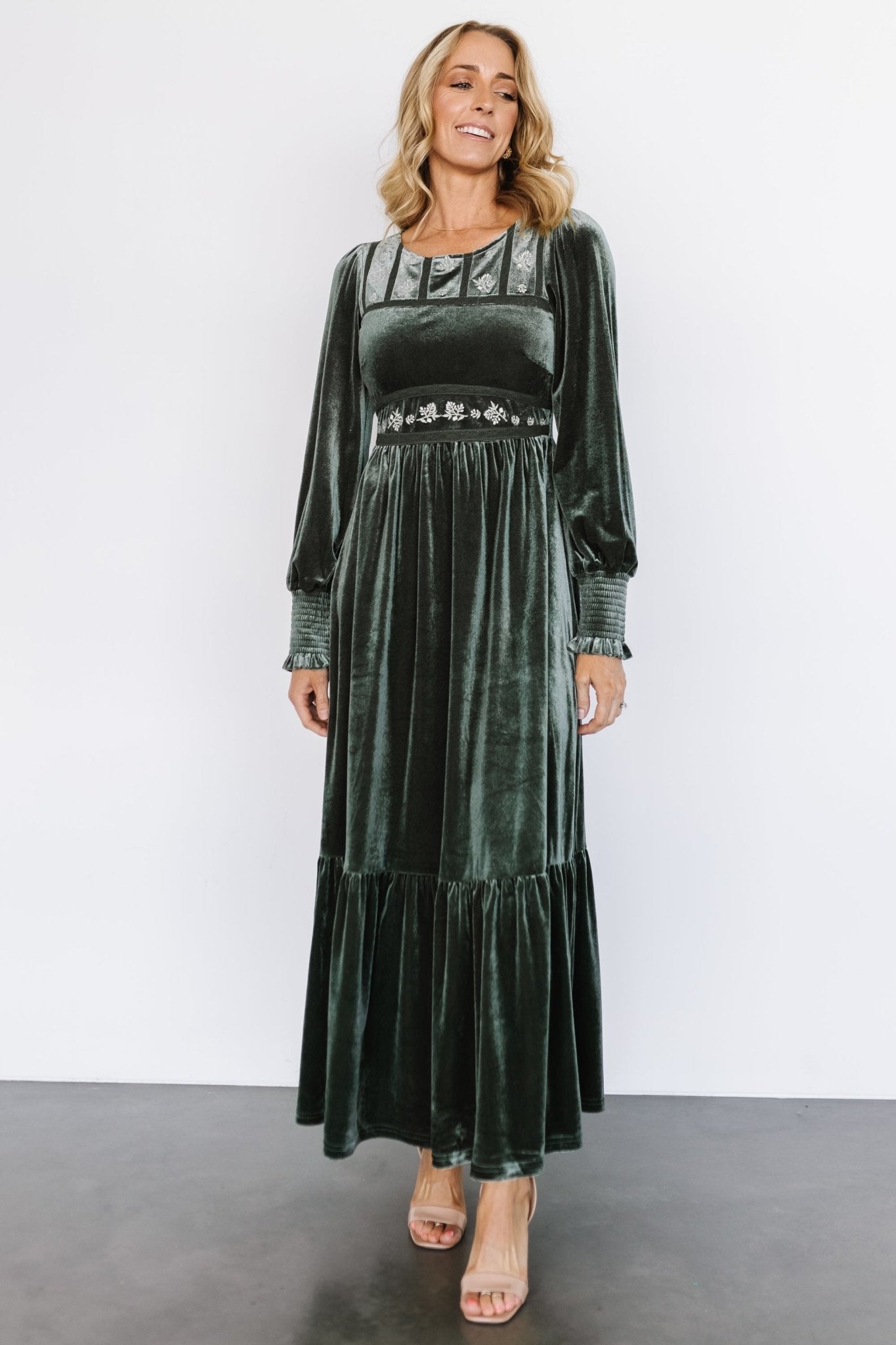 Ingrid Velvet Maxi Dress | Eucalyptus