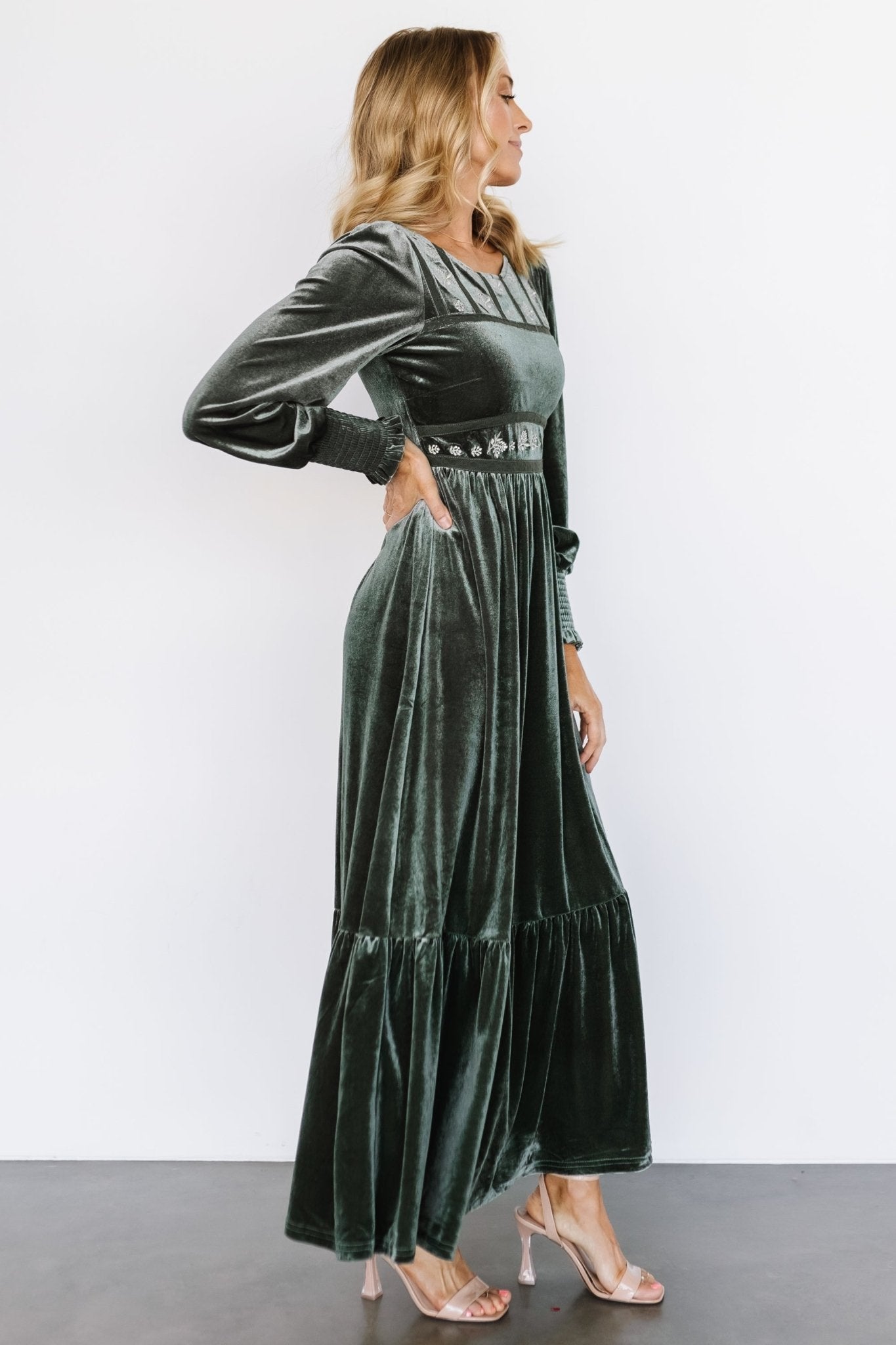Ingrid Velvet Maxi Dress | Eucalyptus