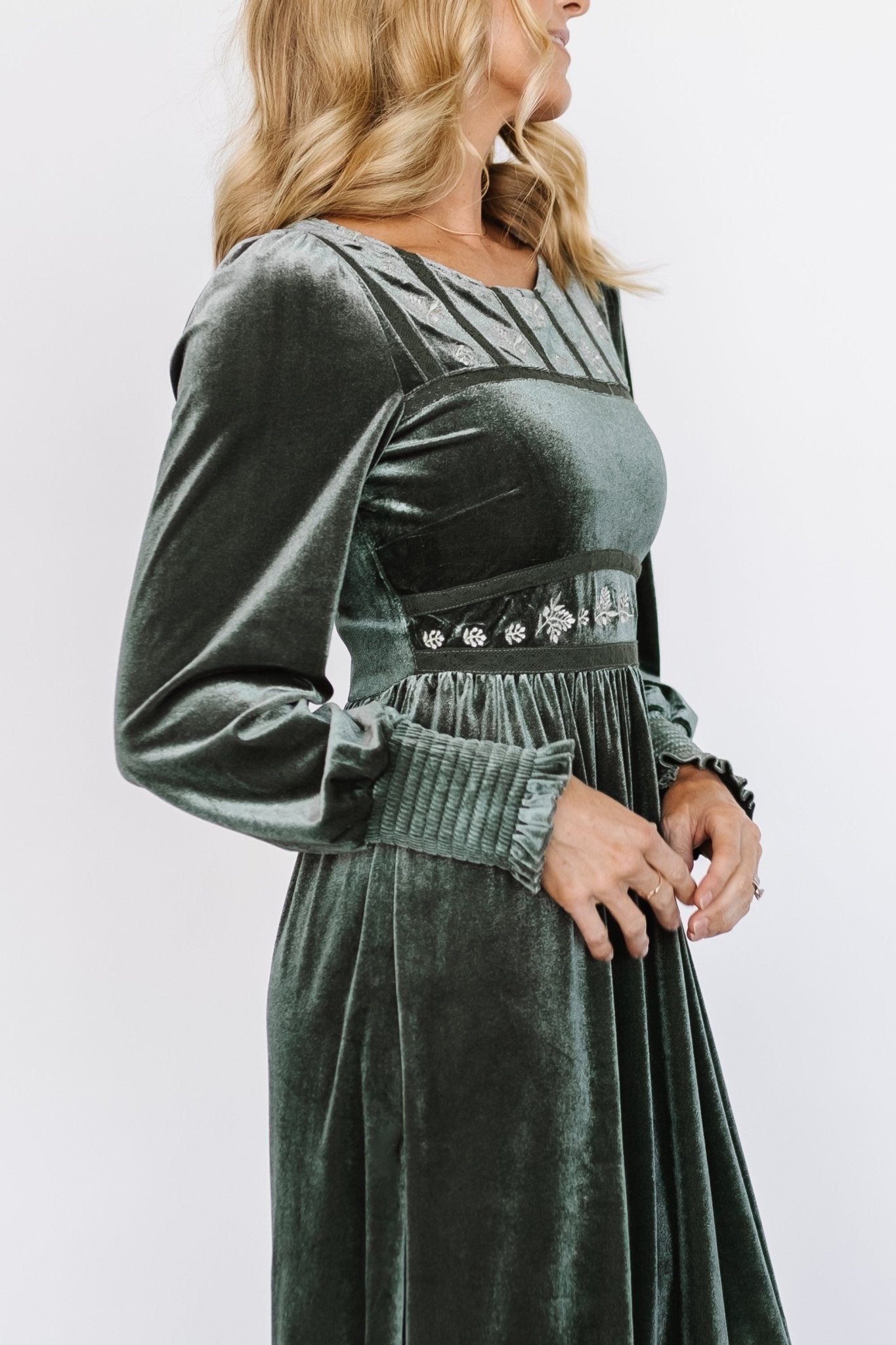 Ingrid Velvet Maxi Dress | Eucalyptus