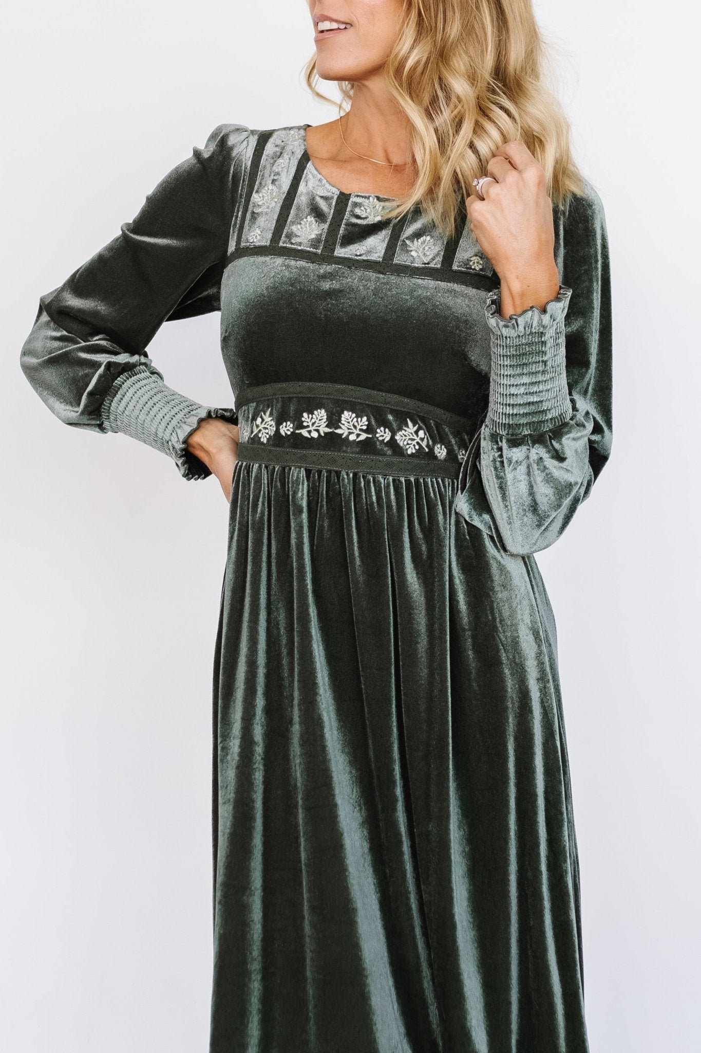 Ingrid Velvet Maxi Dress | Eucalyptus