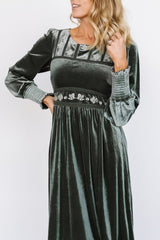 Ingrid Velvet Maxi Dress | Eucalyptus