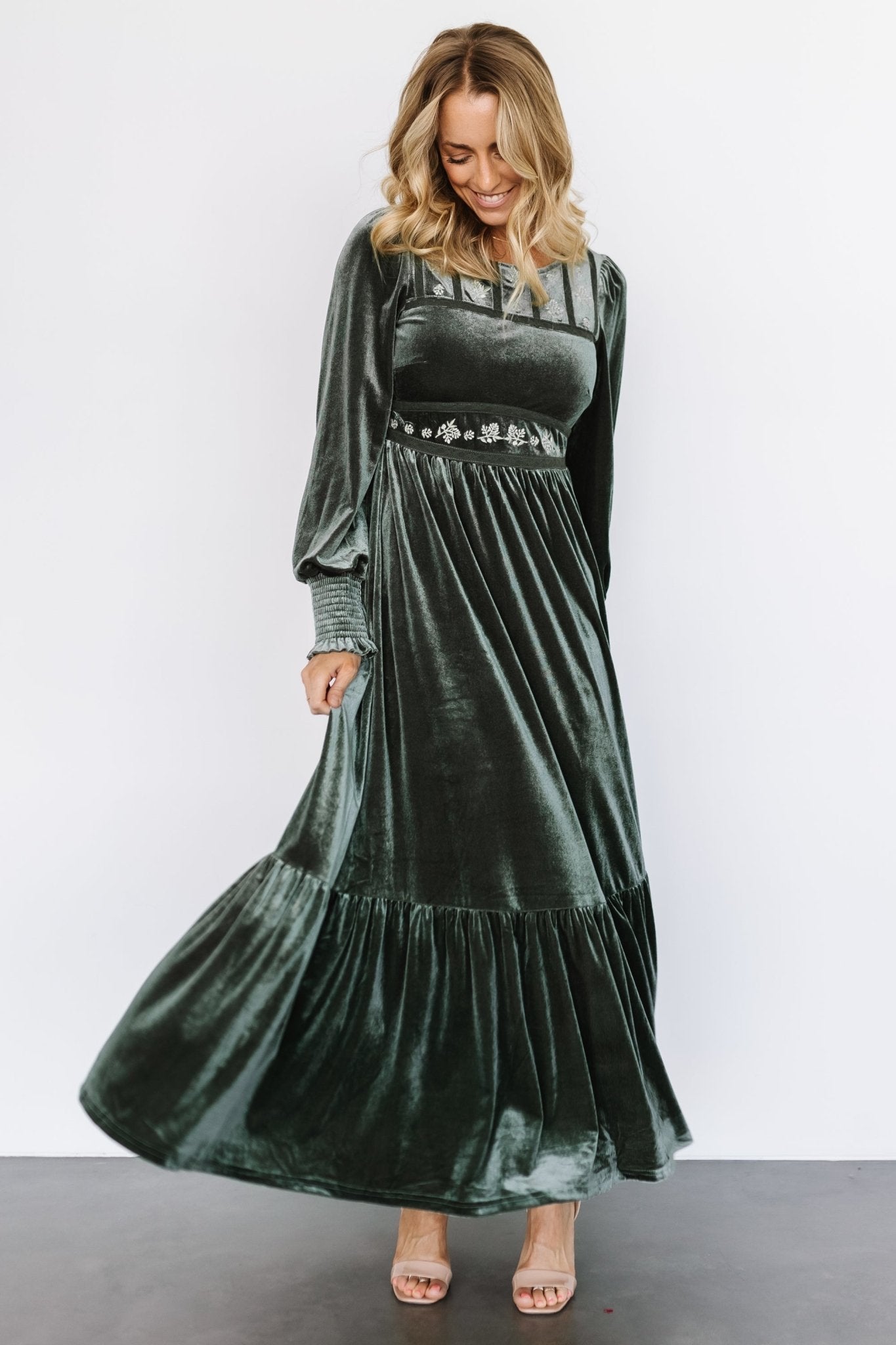 Ingrid Velvet Maxi Dress | Eucalyptus