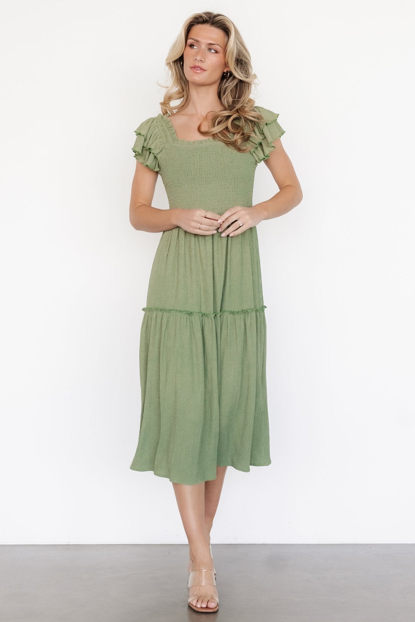 Jacie Smocked Midi Dress | Sage