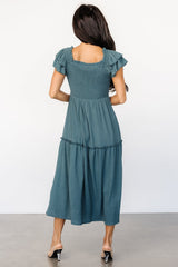 Jacie Smocked Midi Dress | Vintage Teal