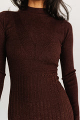 Jamelia Pleated Sweater Dress | Brown + Gold