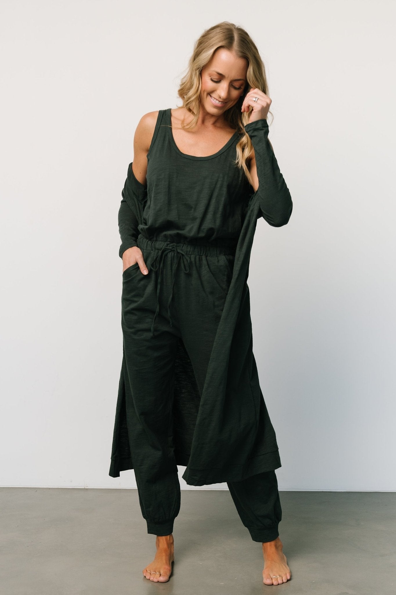 Janae Jumpsuit + Cardigan Set | Dark Green