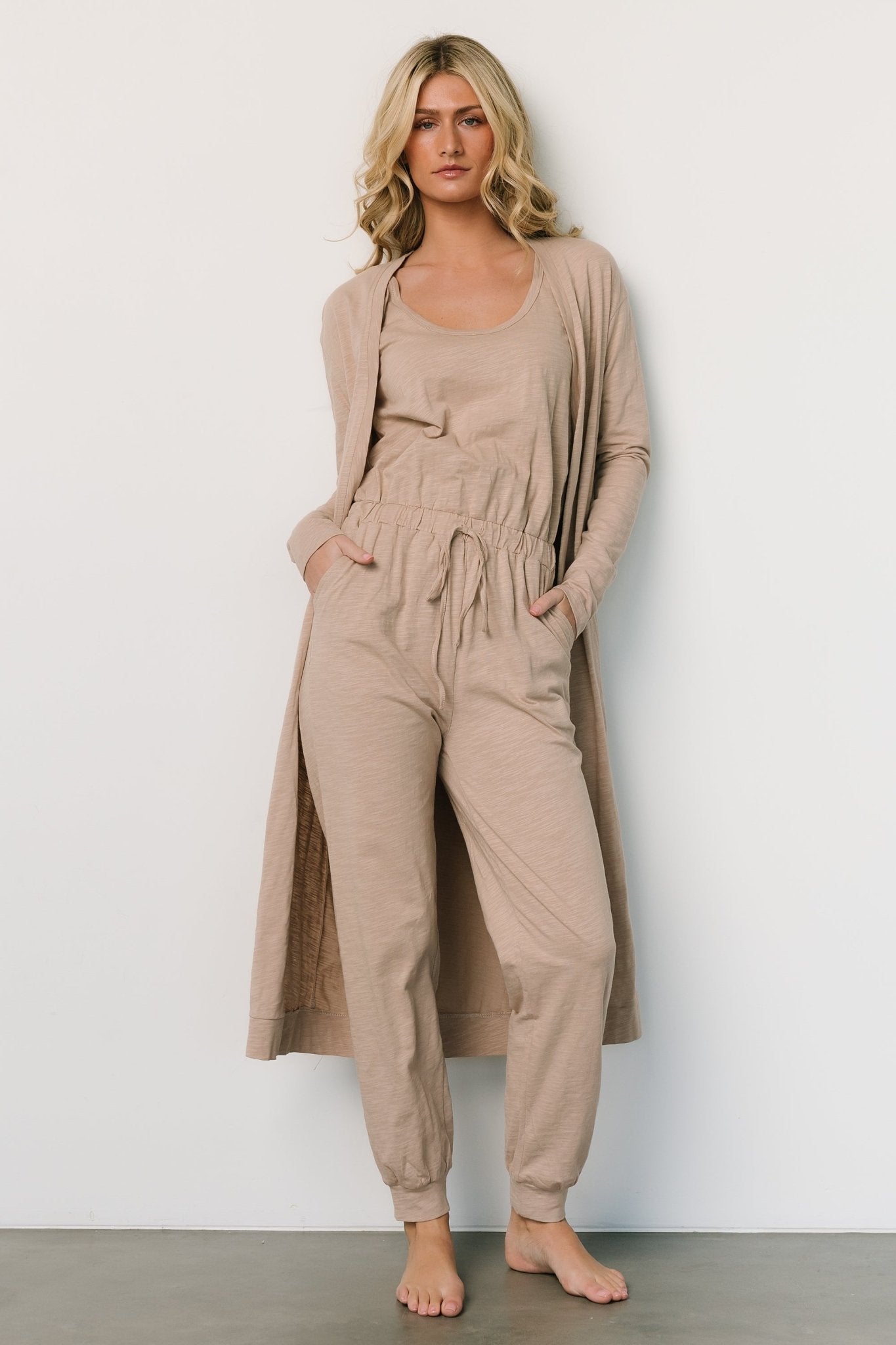 Janae Jumpsuit + Cardigan Set | Oatmeal