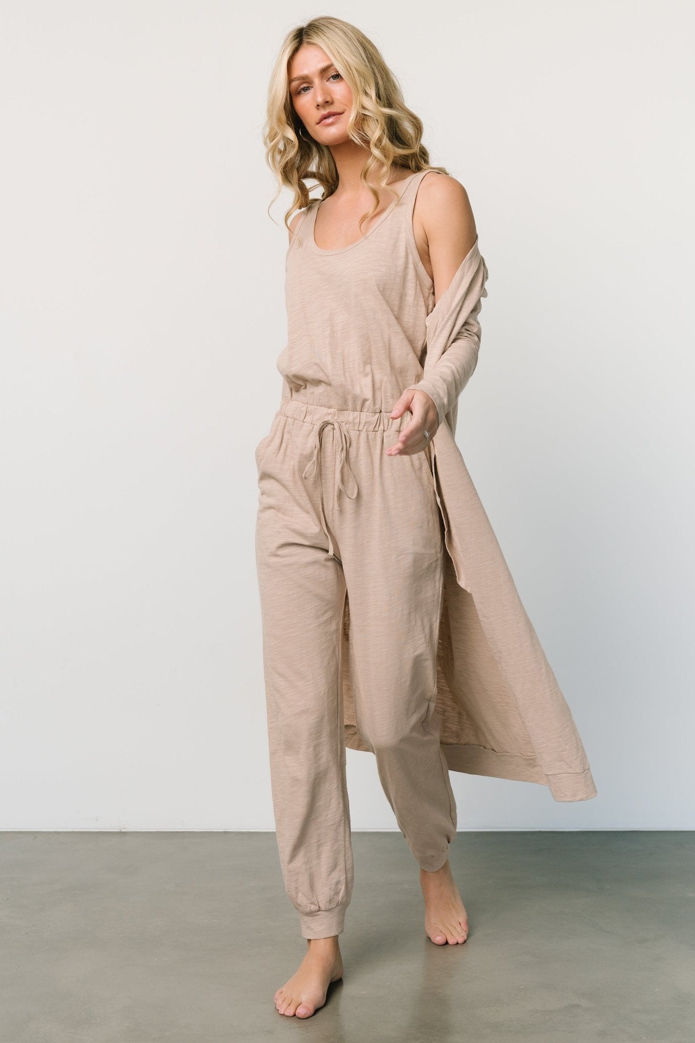 Janae Jumpsuit + Cardigan Set | Oatmeal