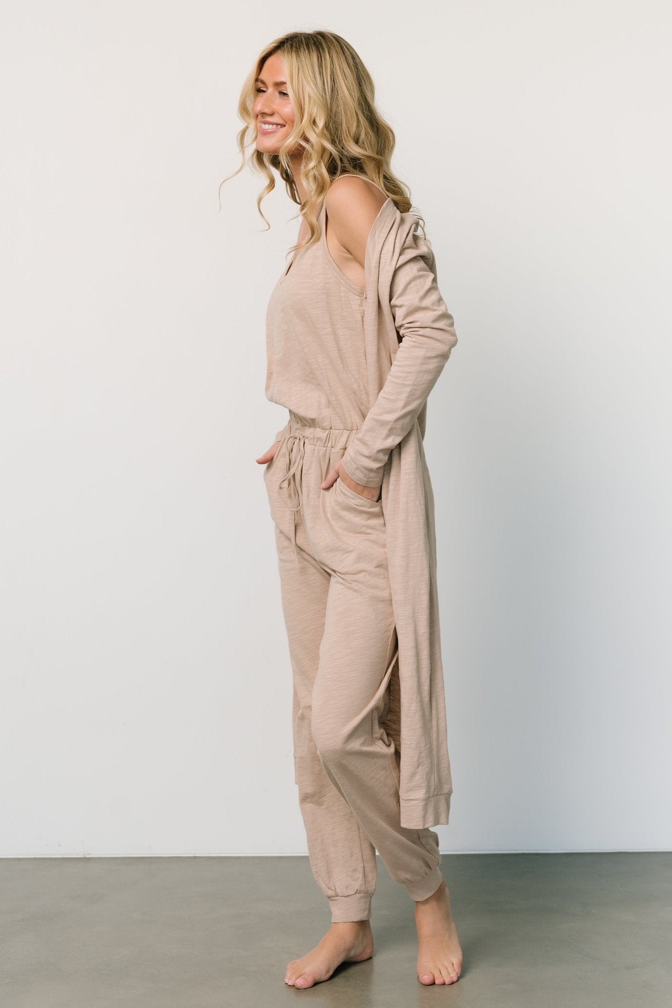 Janae Jumpsuit + Cardigan Set | Oatmeal