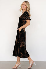 Janna Velvet Midi Dress | Black + Bronze Floral