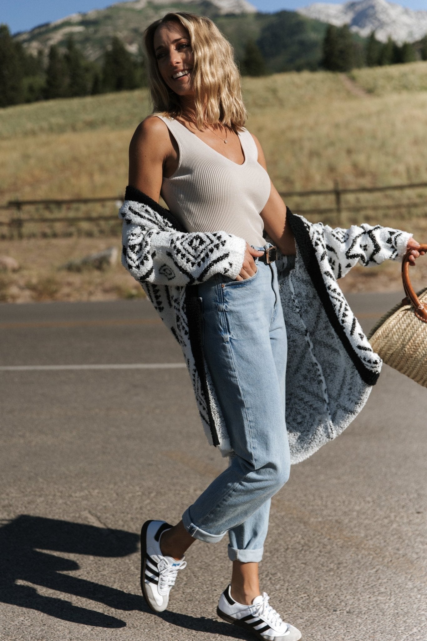 Jay Oversized Cardigan | White + Black