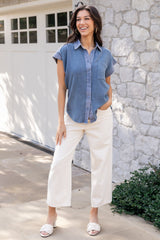 Jaye Button Top | Denim Blue