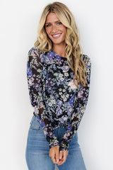 Jaynie Sheer Top | Black + Blue