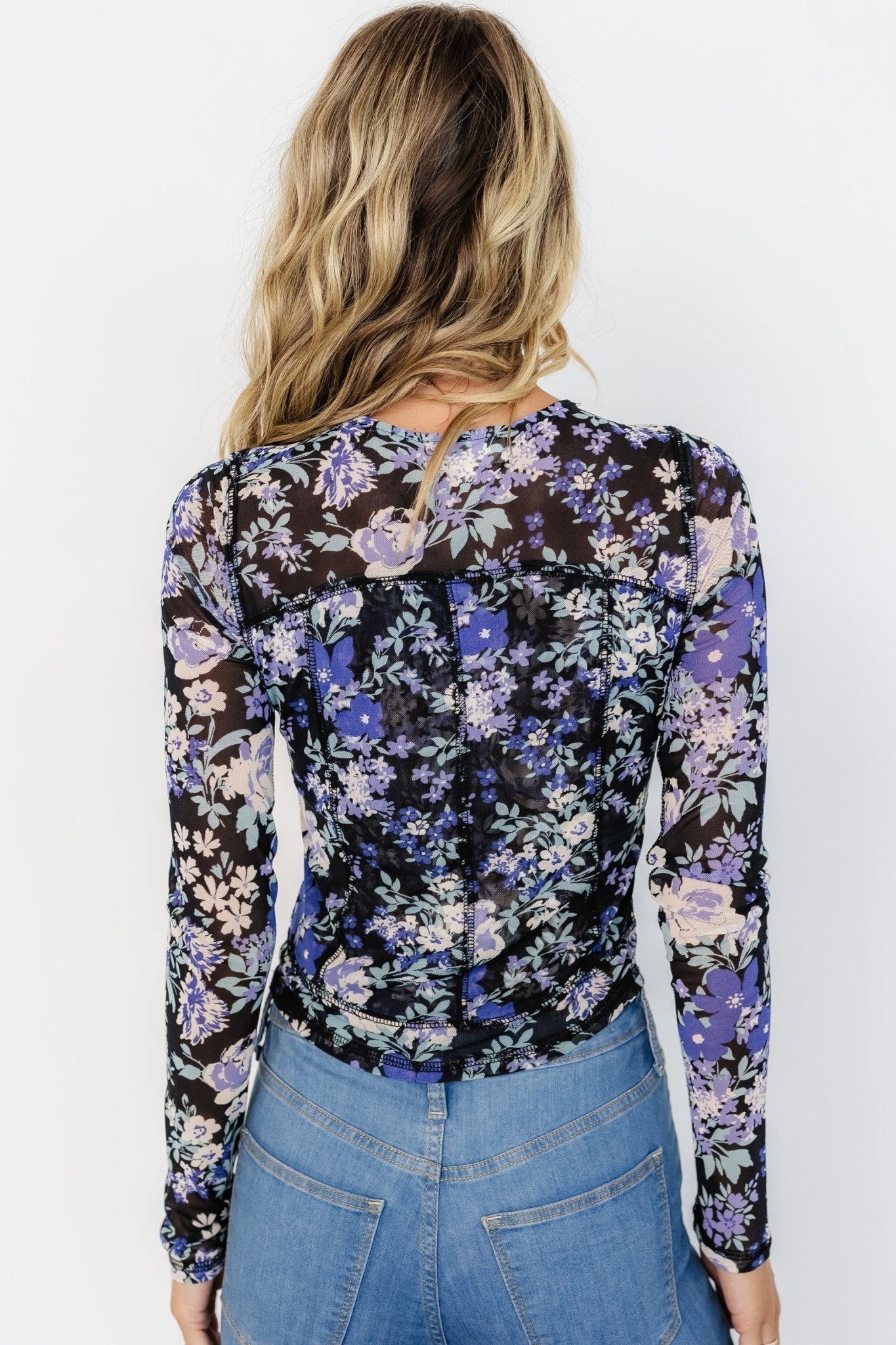 Jaynie Sheer Top | Black + Blue