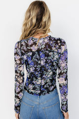 Jaynie Sheer Top | Black + Blue
