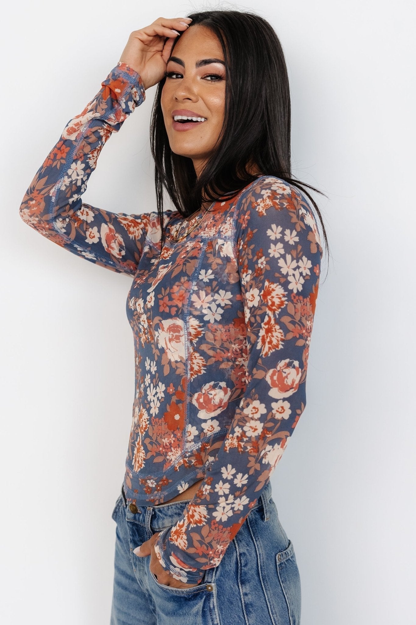 Jaynie Sheer Top | Slate Floral