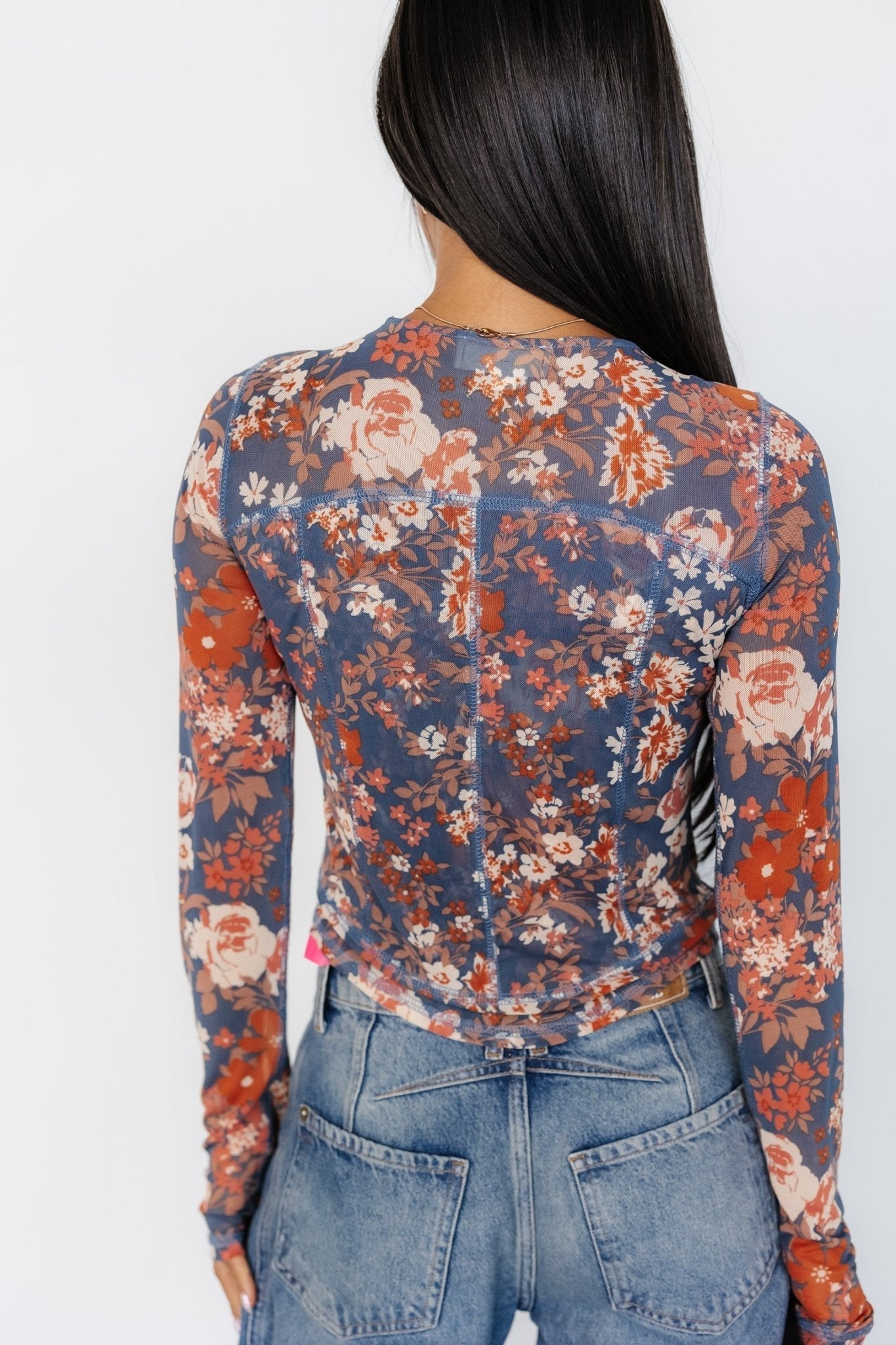 Jaynie Sheer Top | Slate Floral