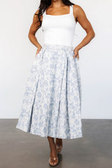 Jeanne Pleated Midi Skirt | Pearl + Light Blue