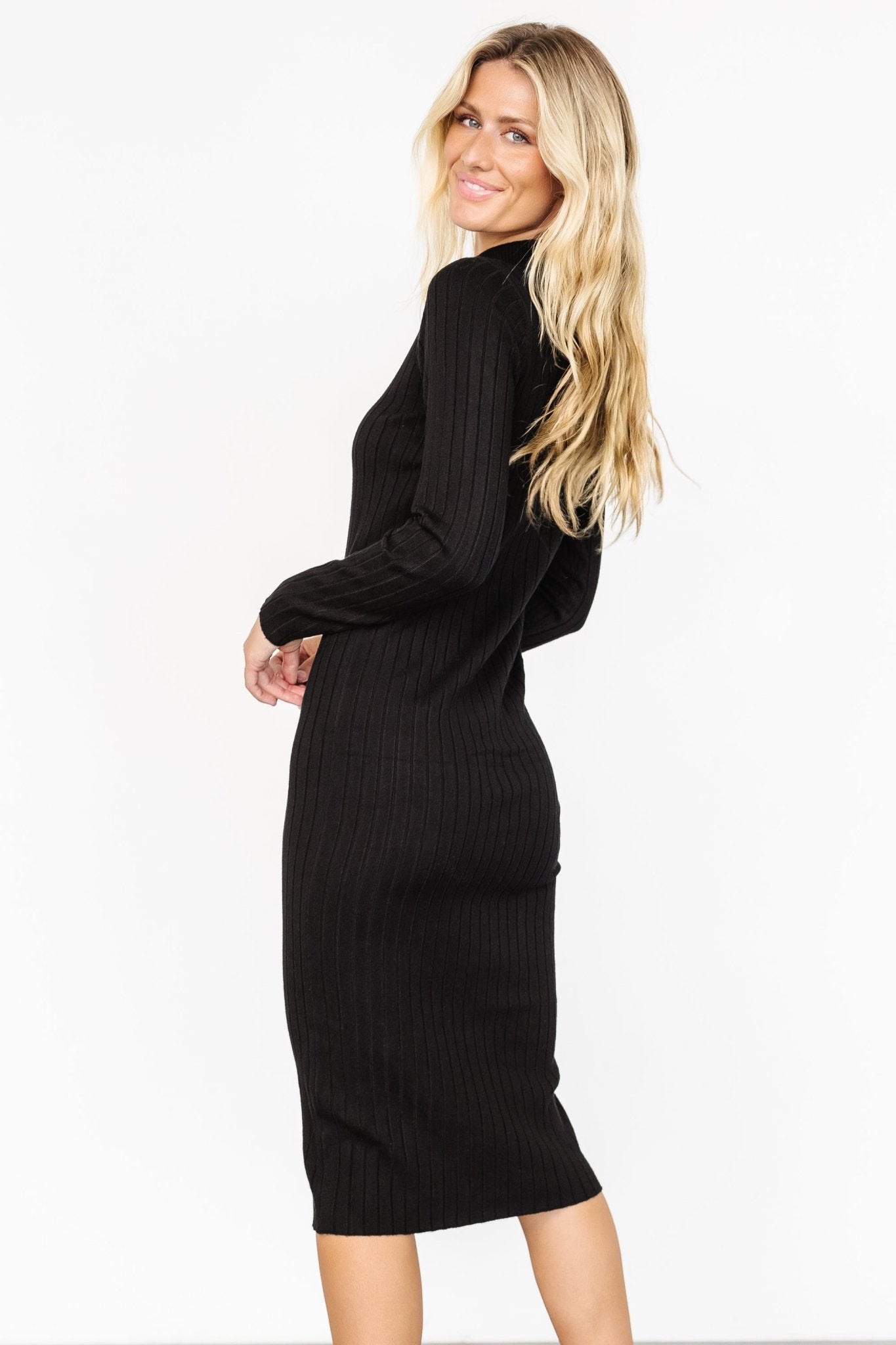 Jill Ribbed Midi Dress | Black