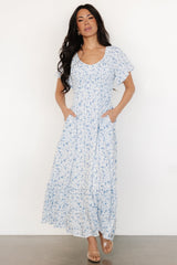Joanie Smocked Dress | White + Blue Floral