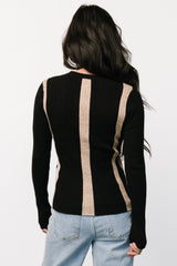 Jolene Ribbed Sweater Top | Black + Tan Stripe