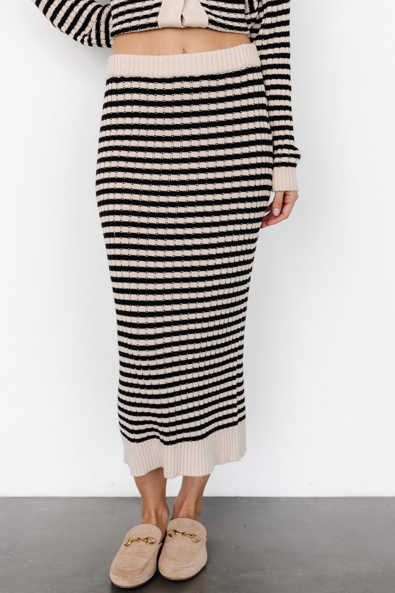 Justina Striped Knit Skirt | Black + Cream