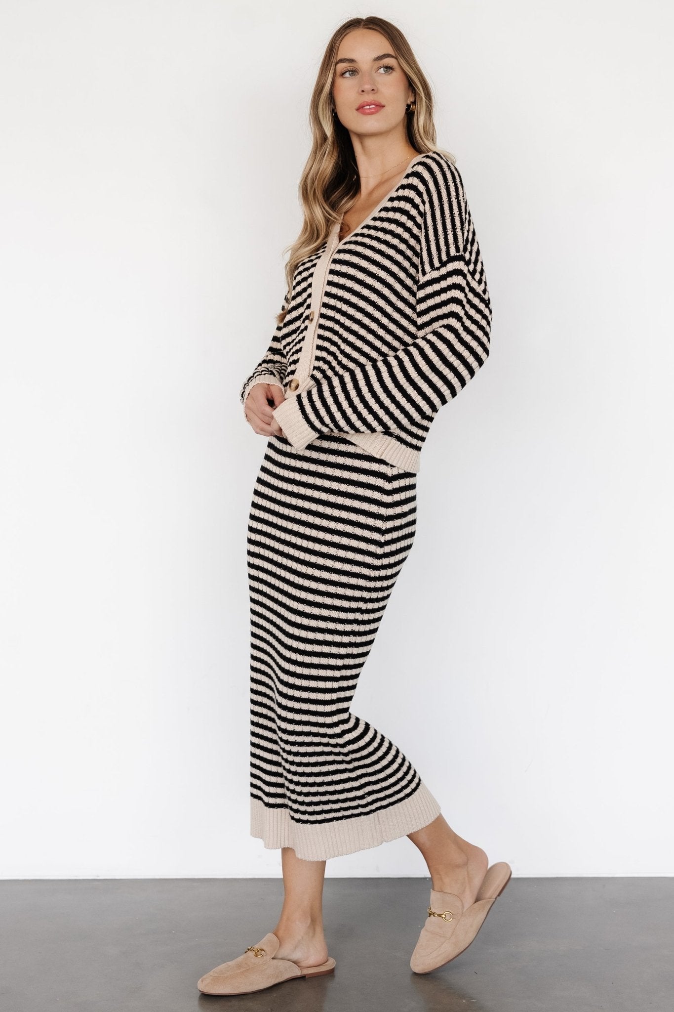 Justina Striped Knit Skirt | Black + Cream