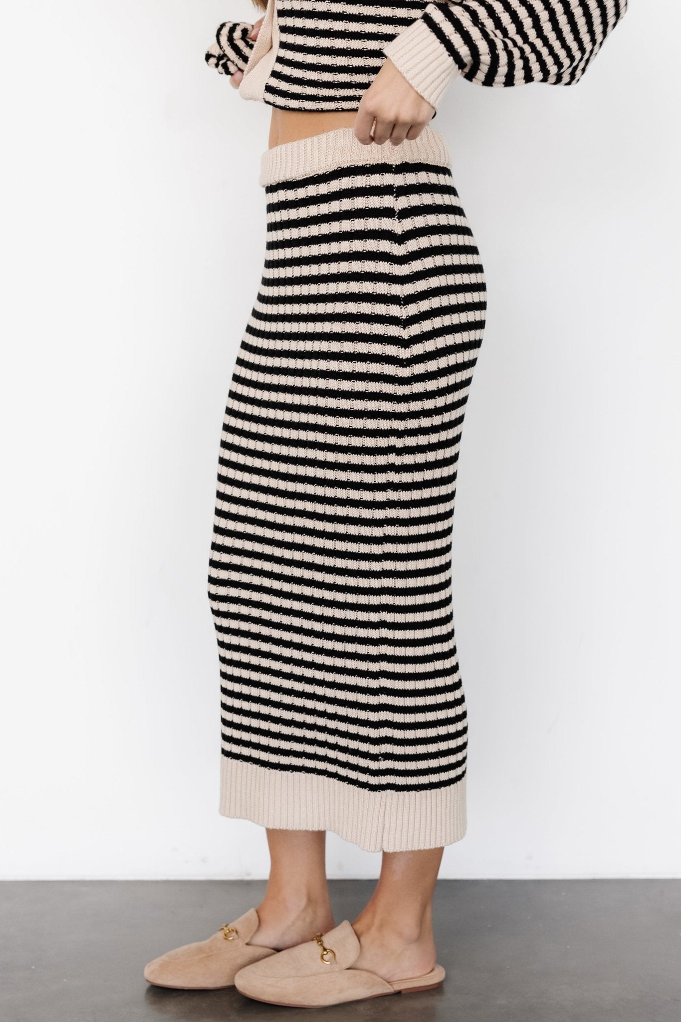 Justina Striped Knit Skirt | Black + Cream
